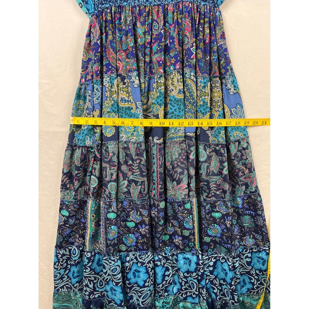 Earthbound Trading Co Maxi Dress Womens L Blue Paisley Patchwork Boho Butterfly - Picture 9 of 9